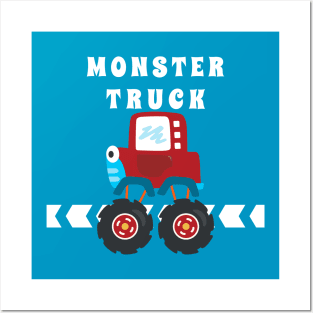 illustration of monster truck with cartoon style. Posters and Art